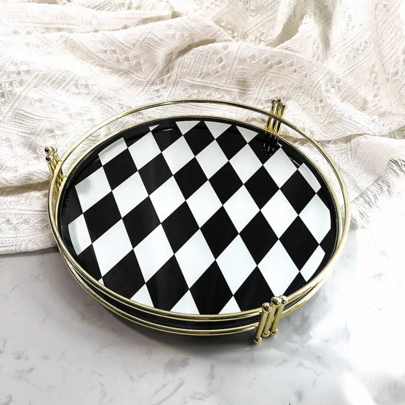 Elegant Marble Pattern Glass Makeup Organizer Tray